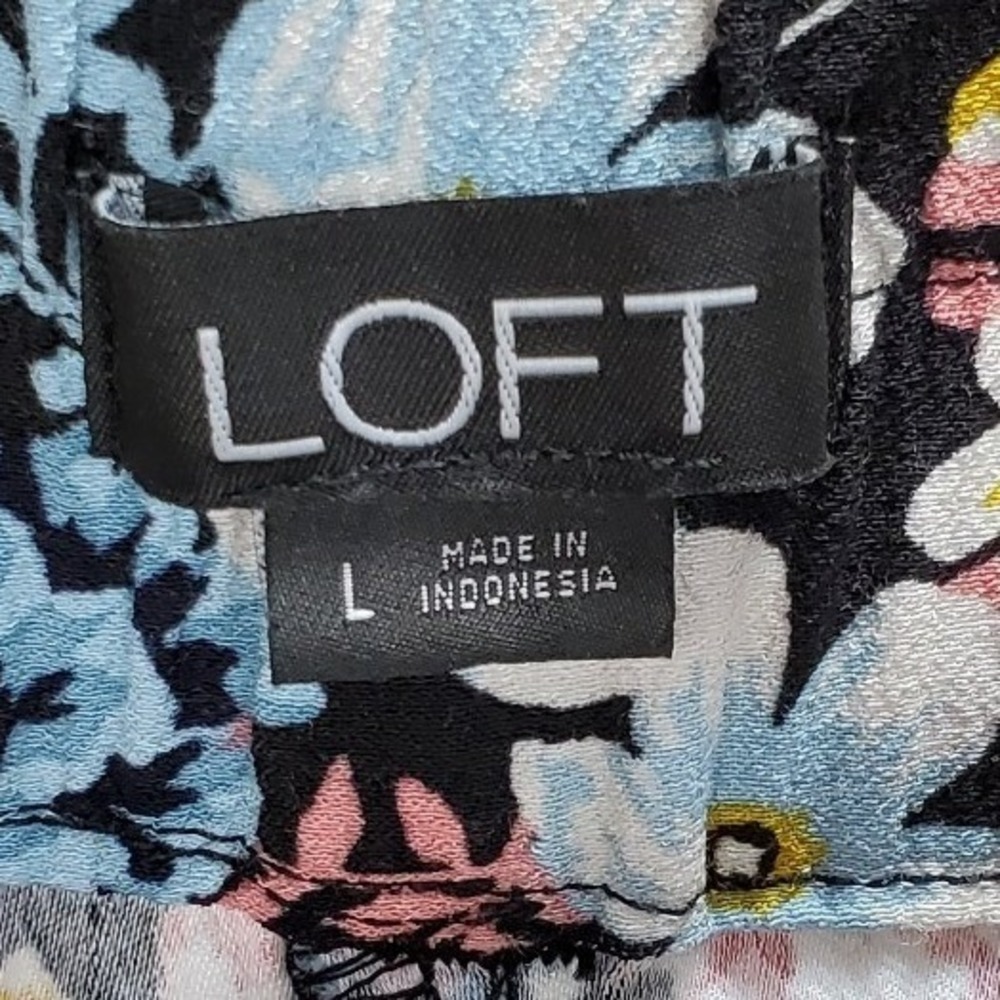LOFT Floral Paperbag Waist Tie Front Tapered Pants Multi Color Womens Large - Picture 7 of 12